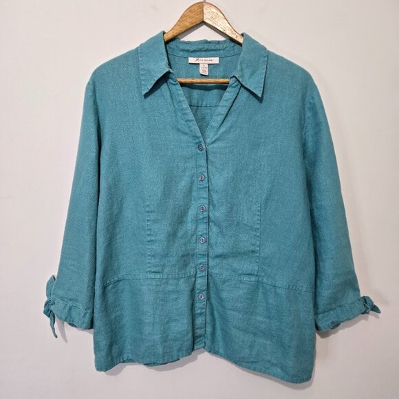 JM Collection Womens Linen Button Up Top Size 14 Lagenlook Beach Travel Summer - Picture 1 of 9